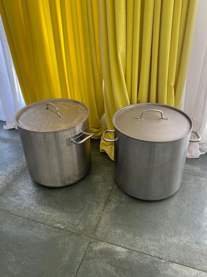Two large professional stainless steel casseroles,...