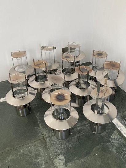 Lot of twelve metal oil lamps, with their...