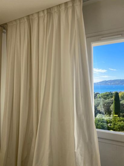 Set of three curtains in white cotton canvas...