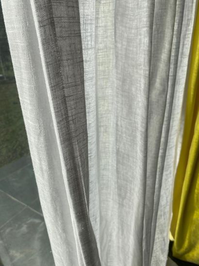 Set of five pairs of white linen curtain...