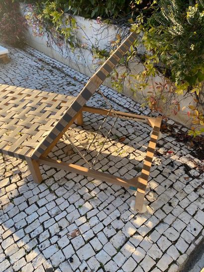 Teak deckchair with fabric strips from R...
