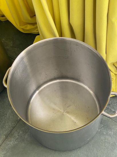 Two large professional stainless steel casseroles,...