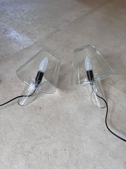 Paire de lampes de table en verre H : 21...