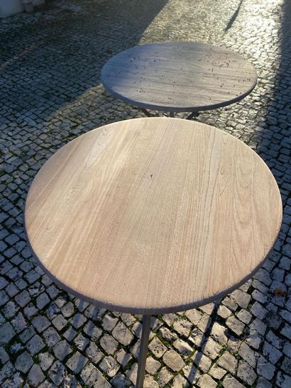 Pair of circular folding pedestal tables...
