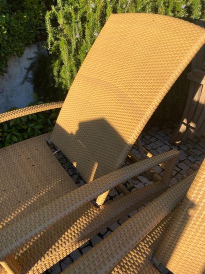 Pair of deckchairs in woven pvc