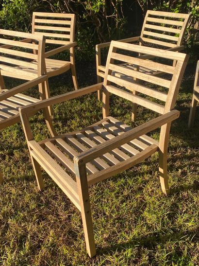 Series of six armchairs in teak and metal...