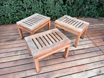 Set of three teak side tables 32.5 x 46.5...