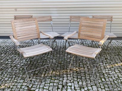 Series of six folding seats in metal and...