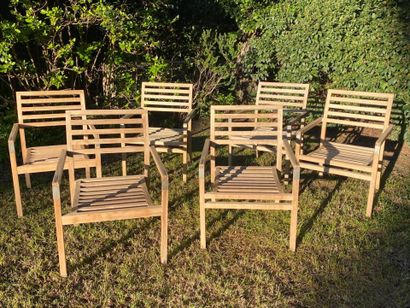 Series of six armchairs in teak and metal...