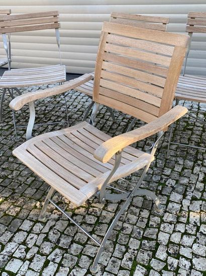 Series of six folding seats in metal and...