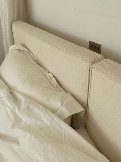 Double bed and its bedding, slatted base....