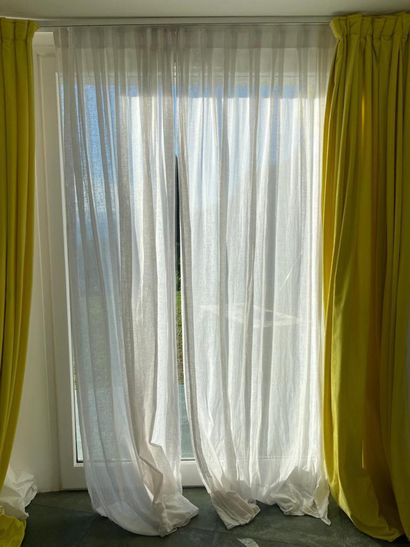 Set of five pairs of white linen curtain...