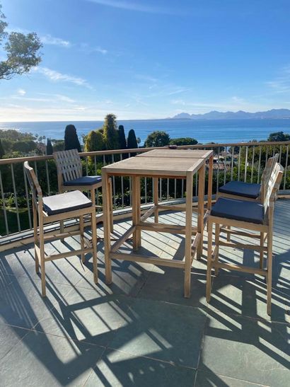 Set of two high tables and four high chairs...