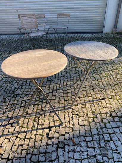 Pair of circular folding pedestal tables...