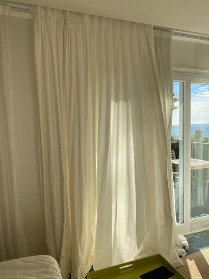 Set of three curtains in white cotton canvas...