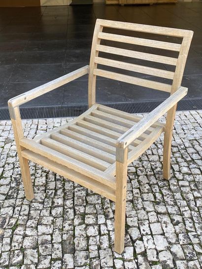 Series of six armchairs in teak and metal...