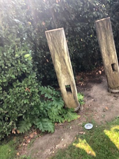 Deux poteaux en bois sculpté 
H : 165 et...