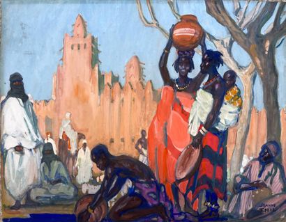 Jeanne THIL (1887-1968)
Scène d'Afrique Equatoriale
Gouache...
