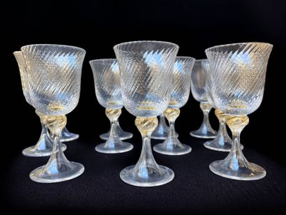 MURANO
Set of 11 blown glass footed glasses...