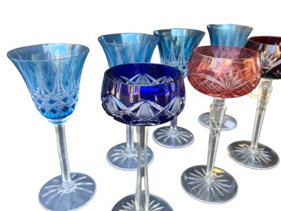 Set of 7 Bohemian cut and tinted crystal...