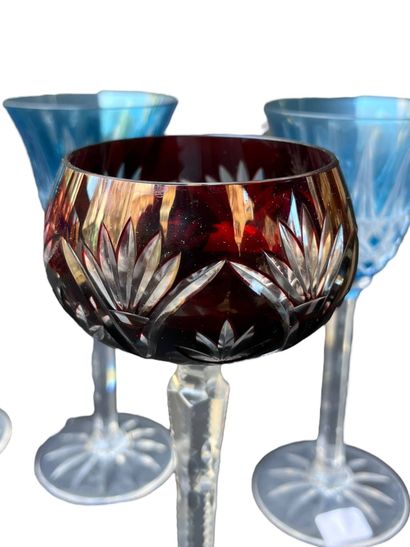 Set of 7 Bohemian cut and tinted crystal...