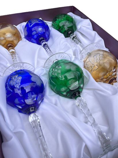 Set of 12 multicolored crystal stemmed glasses...