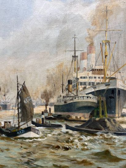 Gustav BURGHARDT (1890-1970)
Ships 
Oil on...
