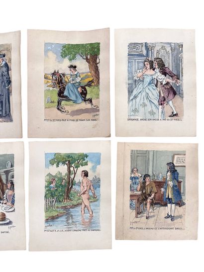 Georges GRELLET (1869-1959)
Lot of 8 watercolors...