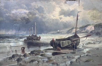 GAUTHIER (XIX)
Boats aground on a Normandy...