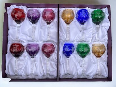 Set of 12 multicolored crystal stemmed glasses...