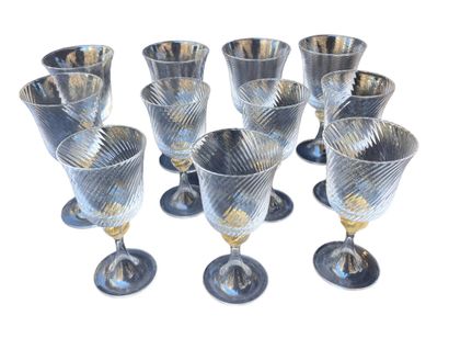 MURANO
Set of 11 blown glass footed glasses...