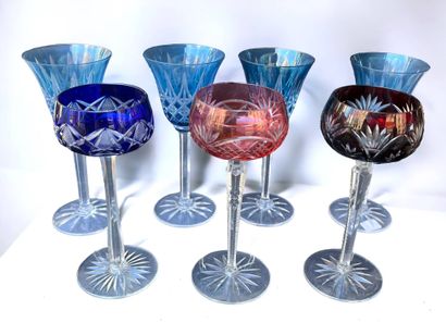 Set of 7 Bohemian cut and tinted crystal...