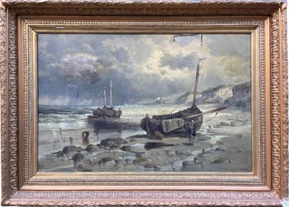 GAUTHIER (XIX)
Boats aground on a Normandy...
