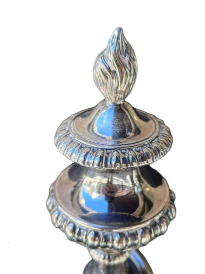 Pair of large silver-plated candlesticks.
H:...