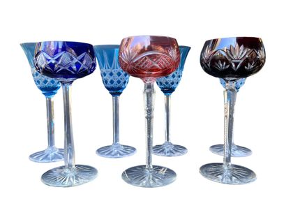 Set of 7 Bohemian cut and tinted crystal...