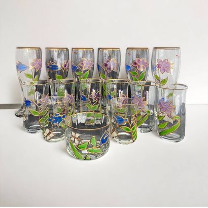 Lot of German glassware with enameled flower...