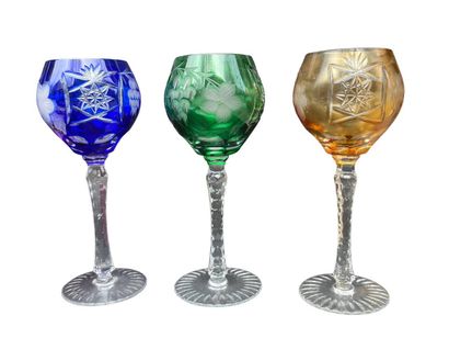 Set of 12 multicolored crystal stemmed glasses...