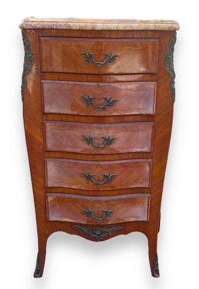 Chiffonnier in veneered wood with bronze...