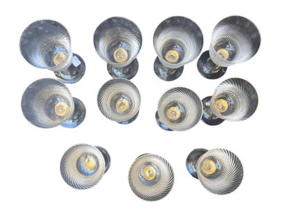 MURANO
Set of 11 blown glass footed glasses...