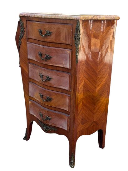 Chiffonnier in veneered wood with bronze...