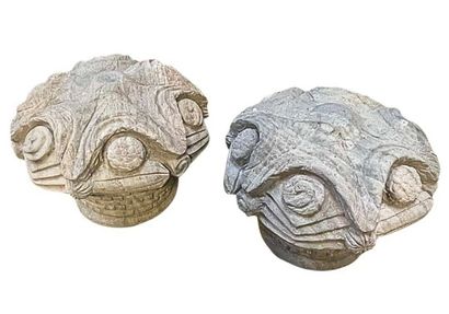 Pair of carved stone fruit baskets.
19th...
