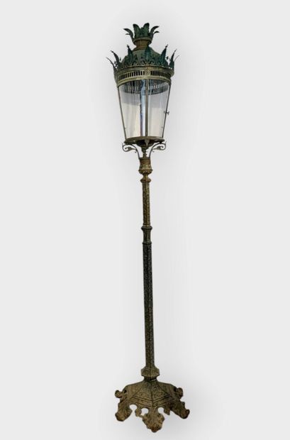 Rare enamelled cast iron chateau floor lamp...