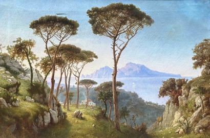 C. RECHERT ? view of Capri - 1869 Oil on...