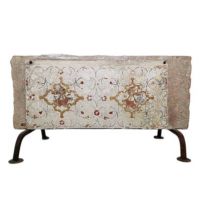 Polychrome and gold mural fresco decorated...