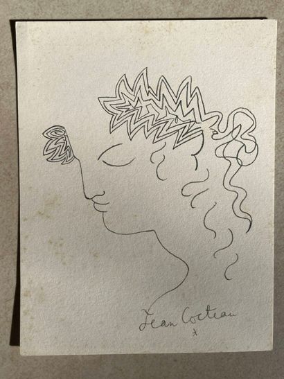Jean COCTEAU (1889-1963), after
Face in profile
Black...