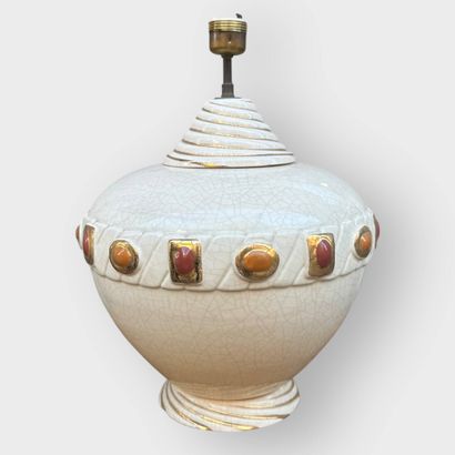 LONGWY. 
Cream craquelé earthenware lamp...