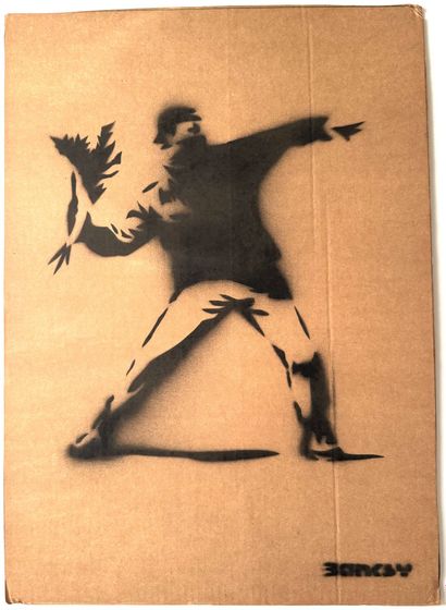 BANKSY (1974), after
Black and red ink stencil...