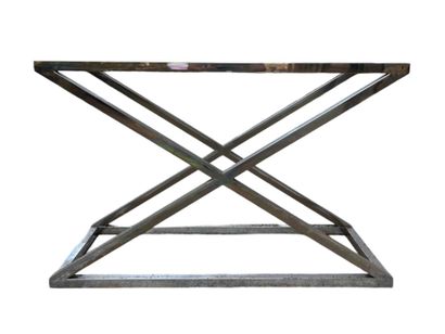 Chrome-plated metal console with glass top.
Circa...