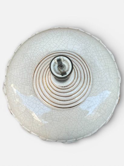 LONGWY. 
Cream craquelé earthenware lamp...