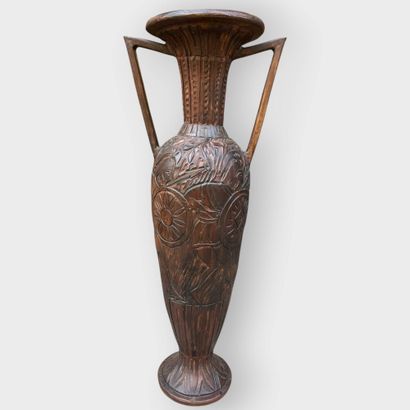 VALLAURIS
Large amphora vase in brown patinated...